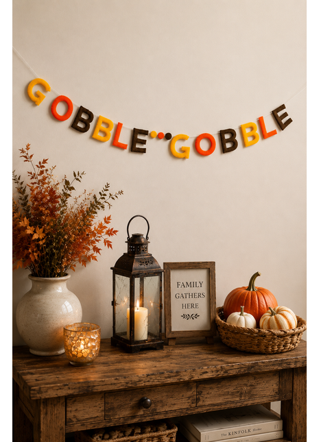 Handmade Wool Felt "Gobble Gobble" Thanksgiving Garland – Fall Harvest Letter Banner | Autumn Home & Party Decor