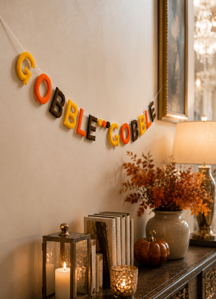 Handmade Wool Felt "Gobble Gobble" Thanksgiving Garland – Fall Harvest Letter Banner | Autumn Home & Party Decor