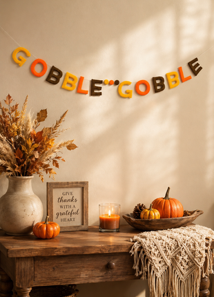 Handmade Wool Felt "Gobble Gobble" Thanksgiving Garland – Fall Harvest Letter Banner | Autumn Home & Party Decor