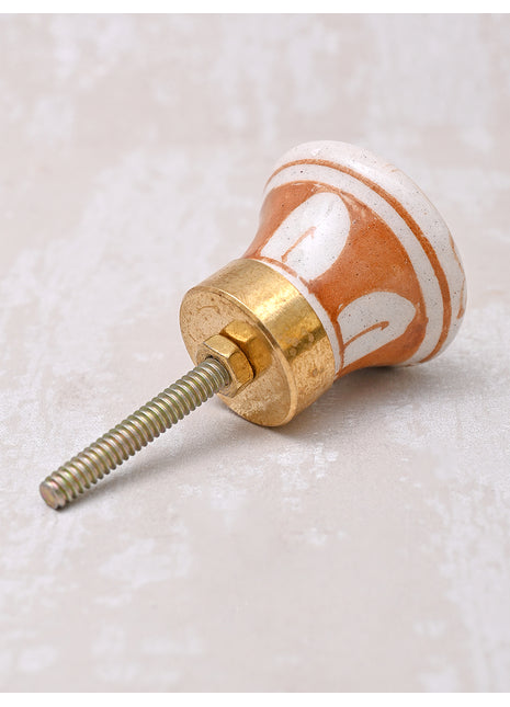 White Ceramic Blue Pottery Dresser Cabinet Knob with Brown Floral Print