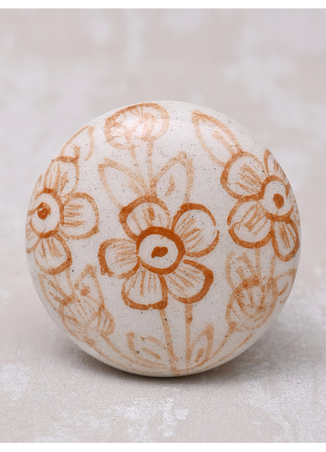 White Ceramic Blue Pottery Dresser Cabinet Knob with Brown Floral Print