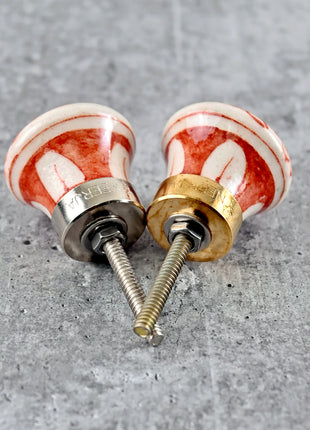 White Ceramic Blue Pottery Dresser Cabinet Knob with Brown Floral Print