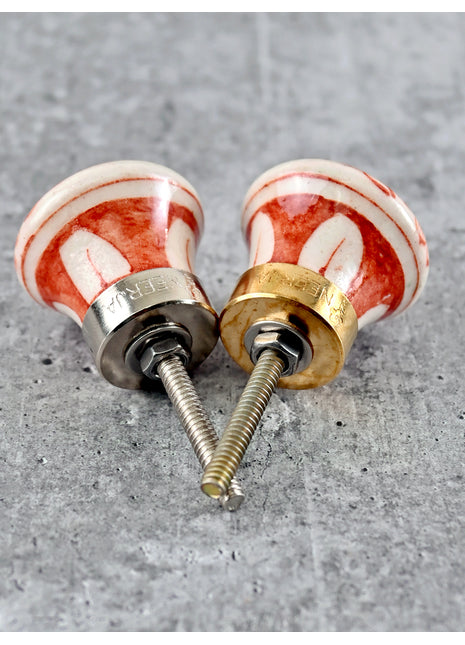 White Ceramic Blue Pottery Dresser Cabinet Knob with Brown Floral Print