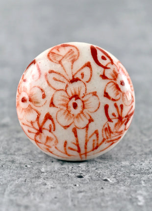 White Ceramic Blue Pottery Dresser Cabinet Knob with Brown Floral Print