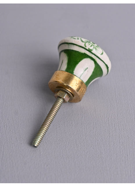 White Ceramic Blue Pottery Drawer Knob With Green Floral Print