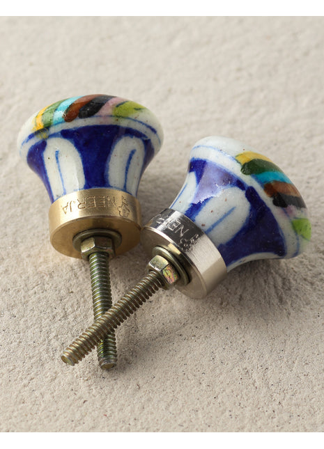 Multicolor Rainbow With Blue Star Ceramic Blue Pottery Drawer Knob