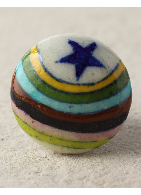Multicolor Rainbow With Blue Star Ceramic Blue Pottery Drawer Knob