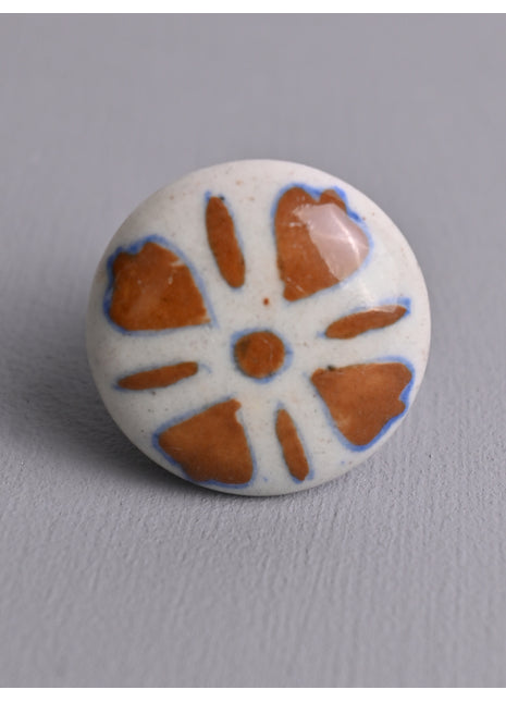 White Ceramic Blue Pottery Dresser Cabinet Knob With Brown Design