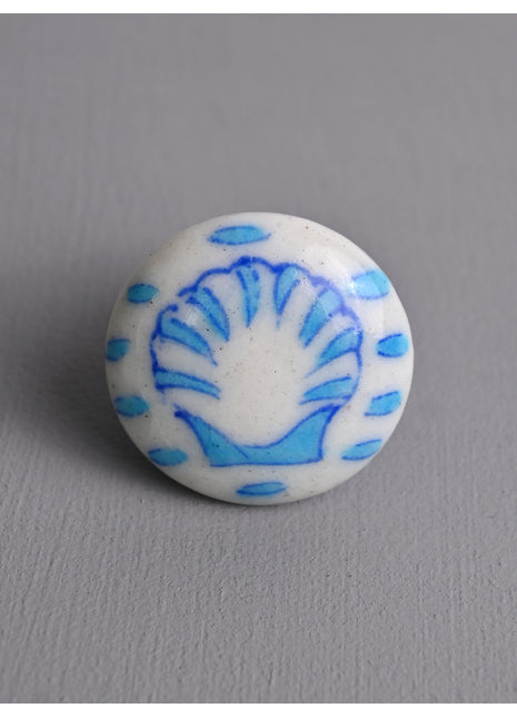 Turquoise Seashell On White Ceramic Blue Pottery Dresser Cabinet Knob