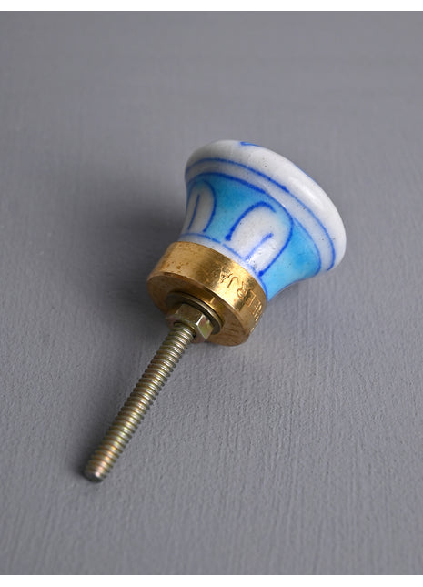 Turquoise Seashell On White Ceramic Blue Pottery Dresser Cabinet Knob