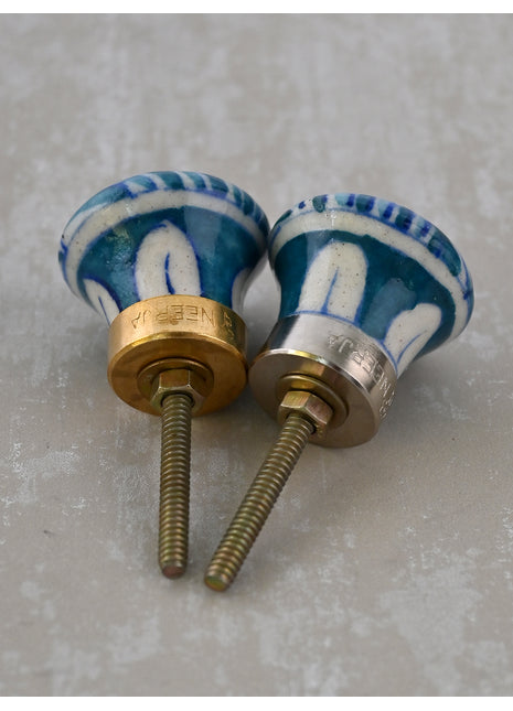Turquoise & White Blue Pottery Drawer Knob