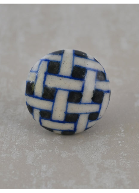 White & Black Blue Pottery Drawer Knob
