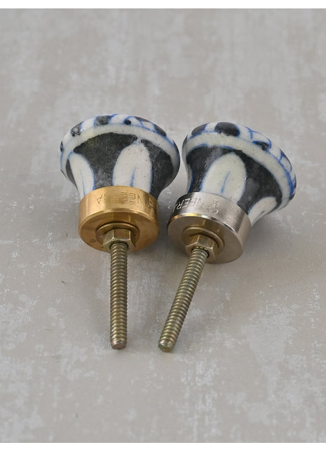 White & Black Blue Pottery Drawer Knob