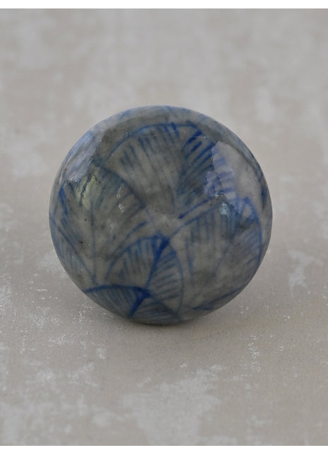 Handmade Gray & Blue Design Blue Pottery Drawer Knob