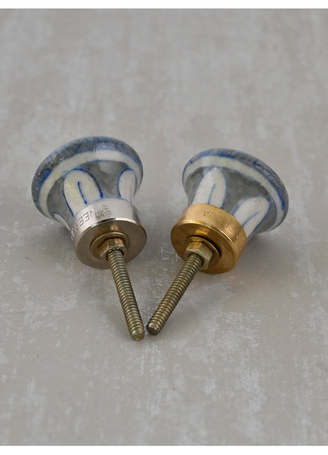 Handmade Gray & Blue Design Blue Pottery Drawer Knob