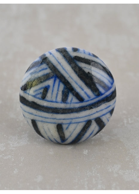 Black & White Design Blue Pottery Drawer Knob