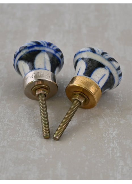 Black & White Design Blue Pottery Drawer Knob