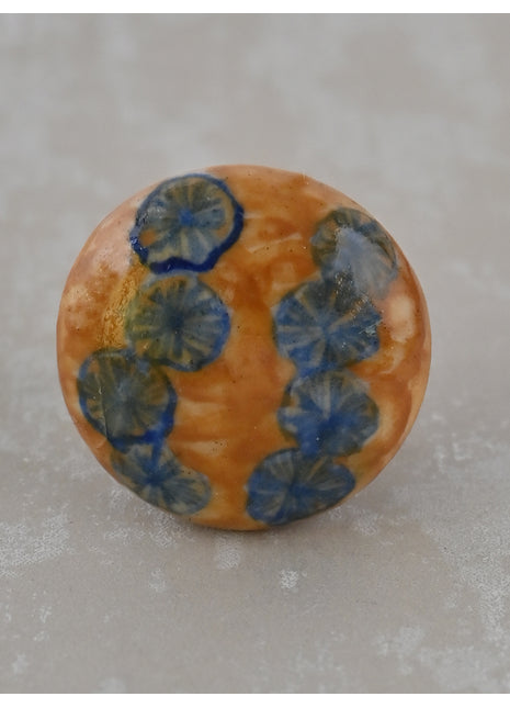 Blue Design on Brown Color Blue Pottery Drawer Knob