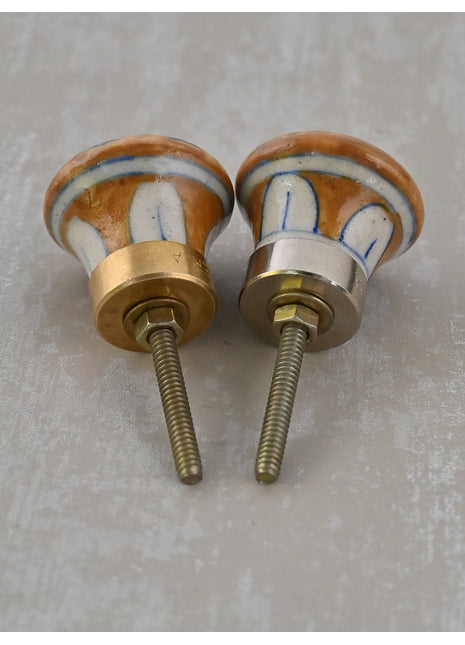 Blue Design on Brown Color Blue Pottery Drawer Knob