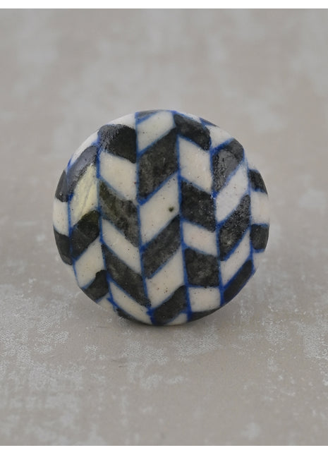 Black and White Color Blue Pottery Drawer Knob