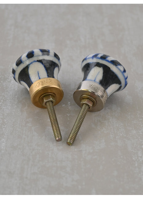 Black and White Color Blue Pottery Drawer Knob