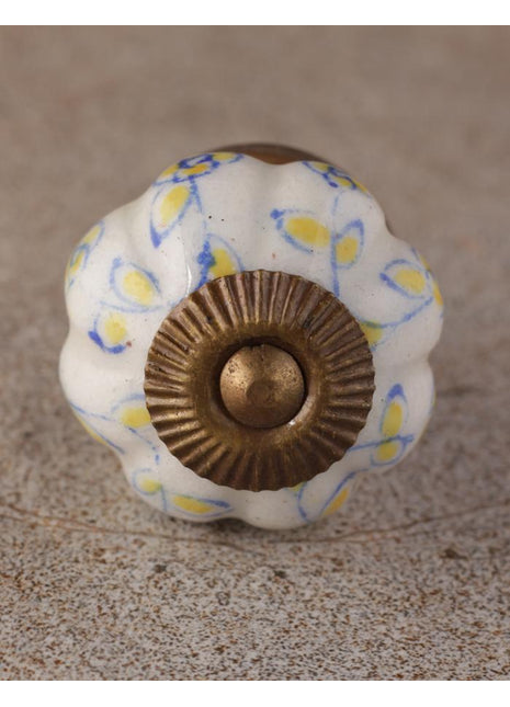 White Base Ceramic Dresser Cabinet Knob With Yellow Flower