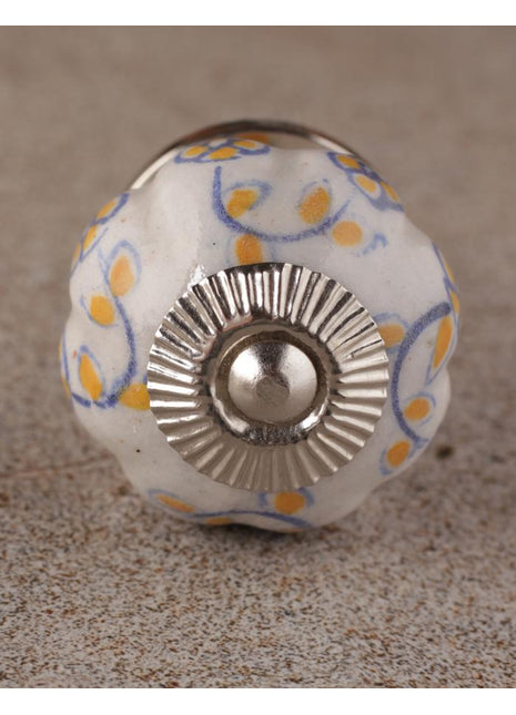 White Base Ceramic Dresser Cabinet Knob With Yellow Flower