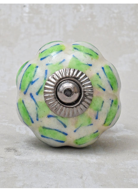 Melon Shaped White Ceramic Bathroom Cabinet Knob With Green Print