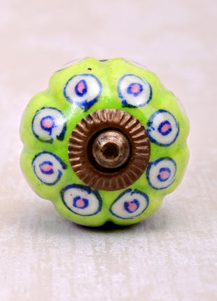 Lime Green Ceramic Dresser Cabinet Knob With White And Pink Design