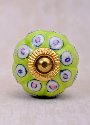 Lime Green Ceramic Dresser Cabinet Knob With White And Pink Design