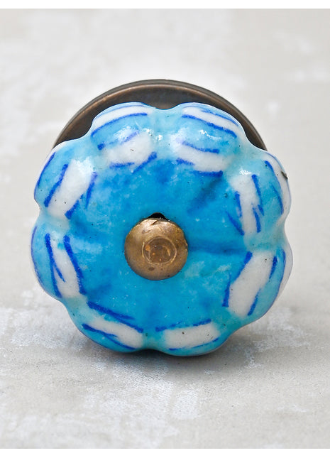 Flower Shaped Turquoise And White Textured Dresser Cabinet Knob