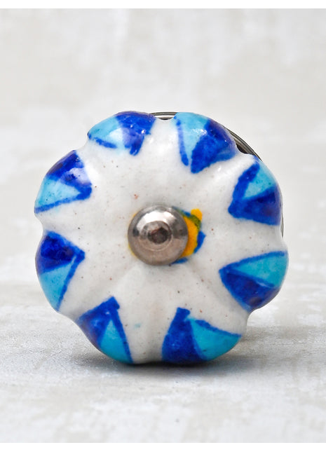 White Base Melon Shaped With Turquoise And Blue Leaf Ceramic Bathroom Knob