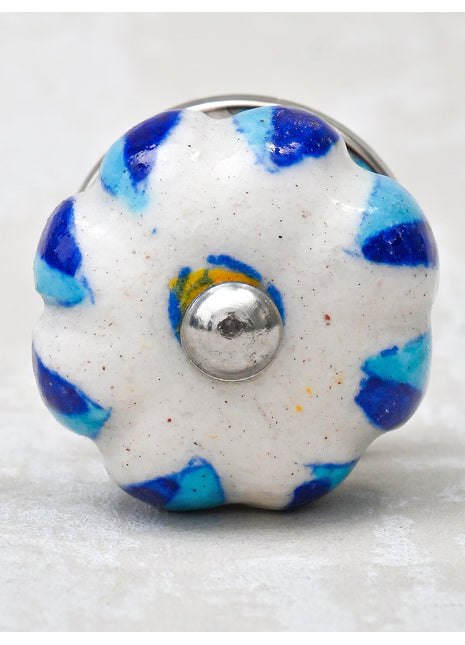 White Base Melon Shaped With Turquoise And Blue Leaf Ceramic Bathroom Knob