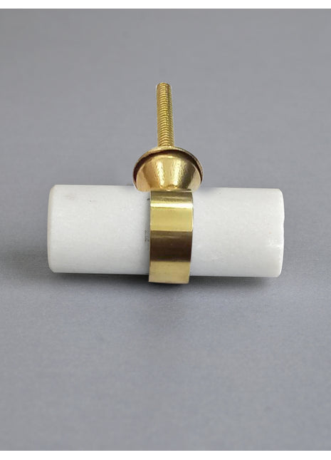 Antique Brass and Marble Stone White Cylinder Shape Cabinet Drawer Knob