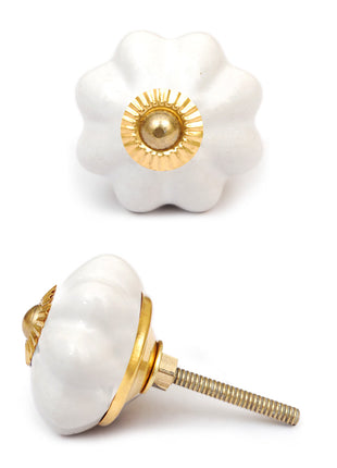 Solid Flower Shaped White Handmade Ceramic Cabinet Knob
