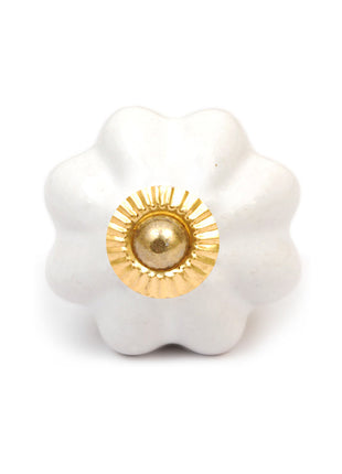 Solid Flower Shaped White Handmade Ceramic Cabinet Knob
