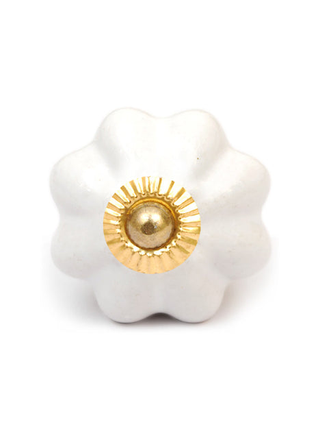 Solid Flower Shaped White Handmade Ceramic Cabinet Knob