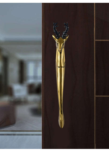 Deer Head Antique Brass Finished Door Handles - Vintage Style Cabinet Furniture Hardware