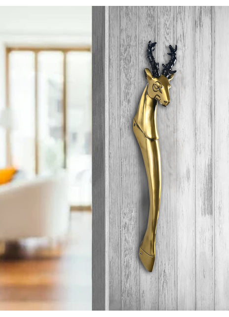 Deer Head Antique Brass Finished Door Handles - Vintage Style Cabinet Furniture Hardware