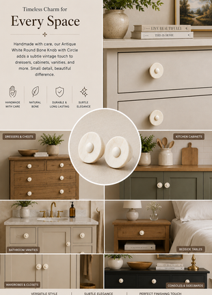 Antique White Round Bone Dresser Cabinet Knob With Circle