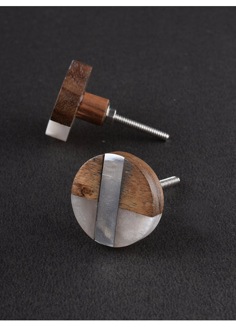 Vintage Tricolor Brown Brass And Wood Wardrobe Cabinet Knob