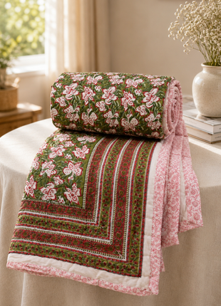 Hand Block Print Double-Sided Cotton Quilt – Soft Reversible Bedding