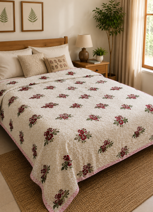 Hand Block Print Double-Sided Cotton Quilt – Soft Reversible Bedding