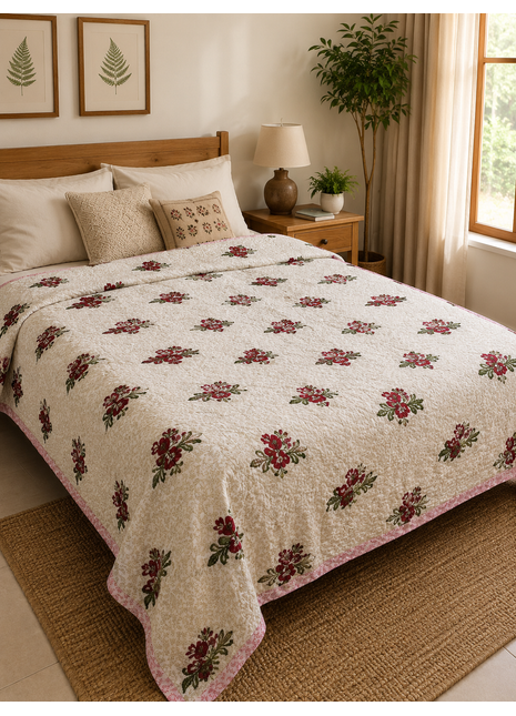 Hand Block Print Double-Sided Cotton Quilt – Soft Reversible Bedding