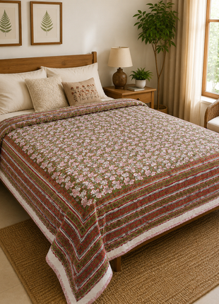 Hand Block Print Double-Sided Cotton Quilt – Soft Reversible Bedding