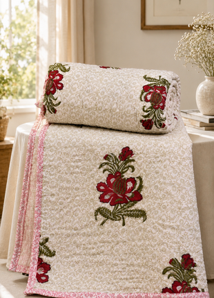 Hand Block Print Double-Sided Cotton Quilt – Soft Reversible Bedding
