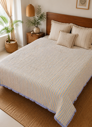 Hand Block Print Reversible Cotton Quilt – Double-Sided Floral Print Bedspread