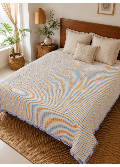 Hand Block Print Reversible Cotton Quilt – Double-Sided Floral Print Bedspread