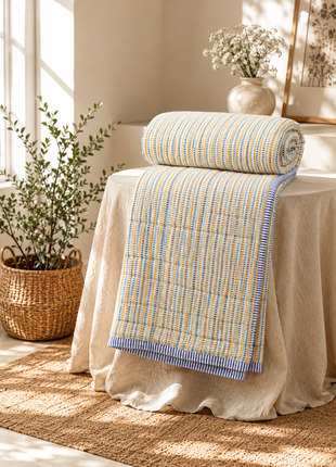 Hand Block Print Reversible Cotton Quilt – Double-Sided Floral Print Bedspread