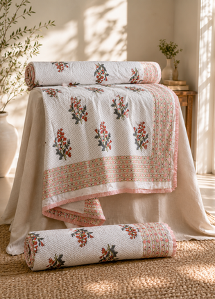 Reversible Floral Cotton Quilt – Handmade Double-Sided Printed Quilt